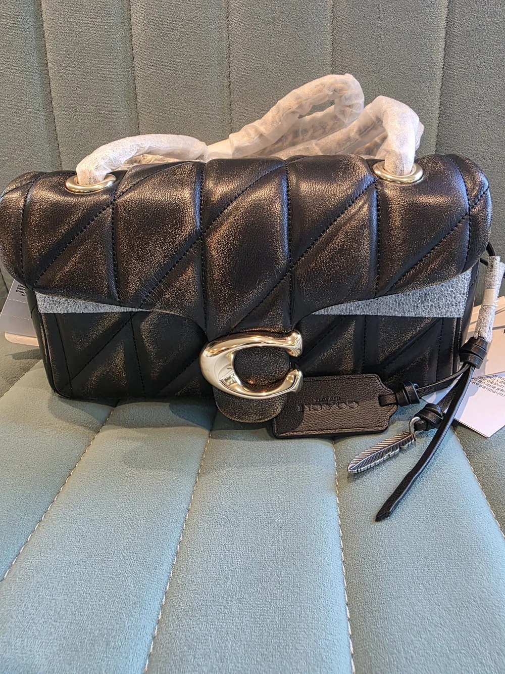 Coach Black Quilted Leather Shoulder Bag with Gold C Lock
